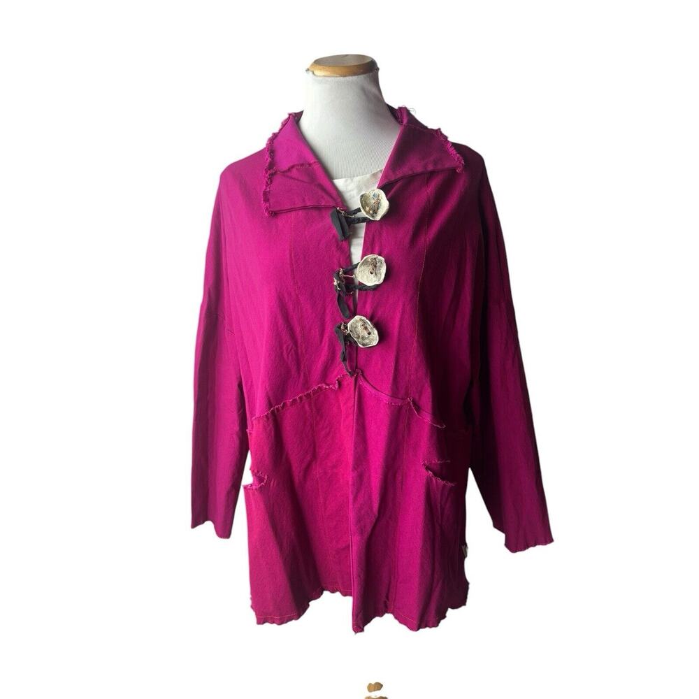 Skifo Women’s Magenta Pink Raw Hem Petunia‎ Button Lagenlook Overlay Jacket XL